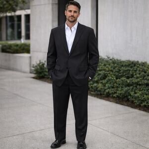 Giorgio Napoli Men's Black 2 Piece Suit Set 46L Jacket 40x29 Pants Classic Fit